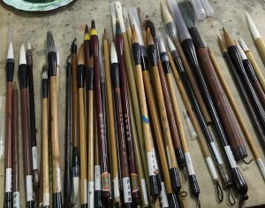 Brushes in use at studio of Wang Hui 