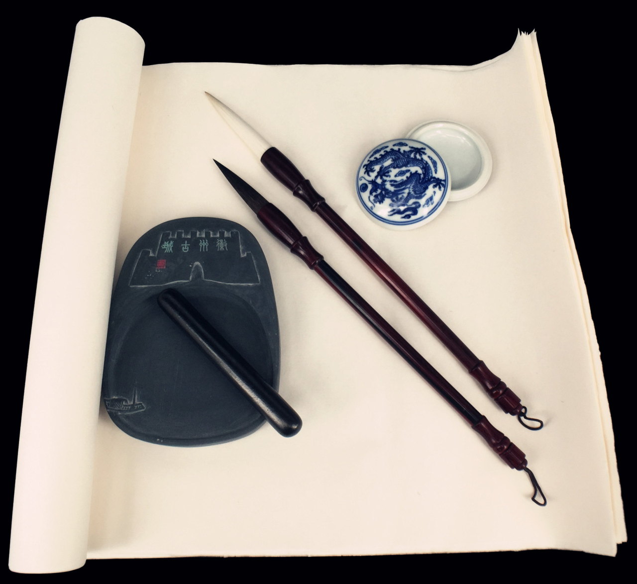 Chinese Stone Inkstone Calligraphy Writing Art Tool Four Treasures of Study 