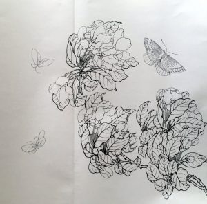 Begonia with Butterflies Sketch
