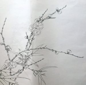 Prune Blossom with Bamboos Sketch