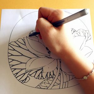 use ball point pen to transfer the lotus outline
