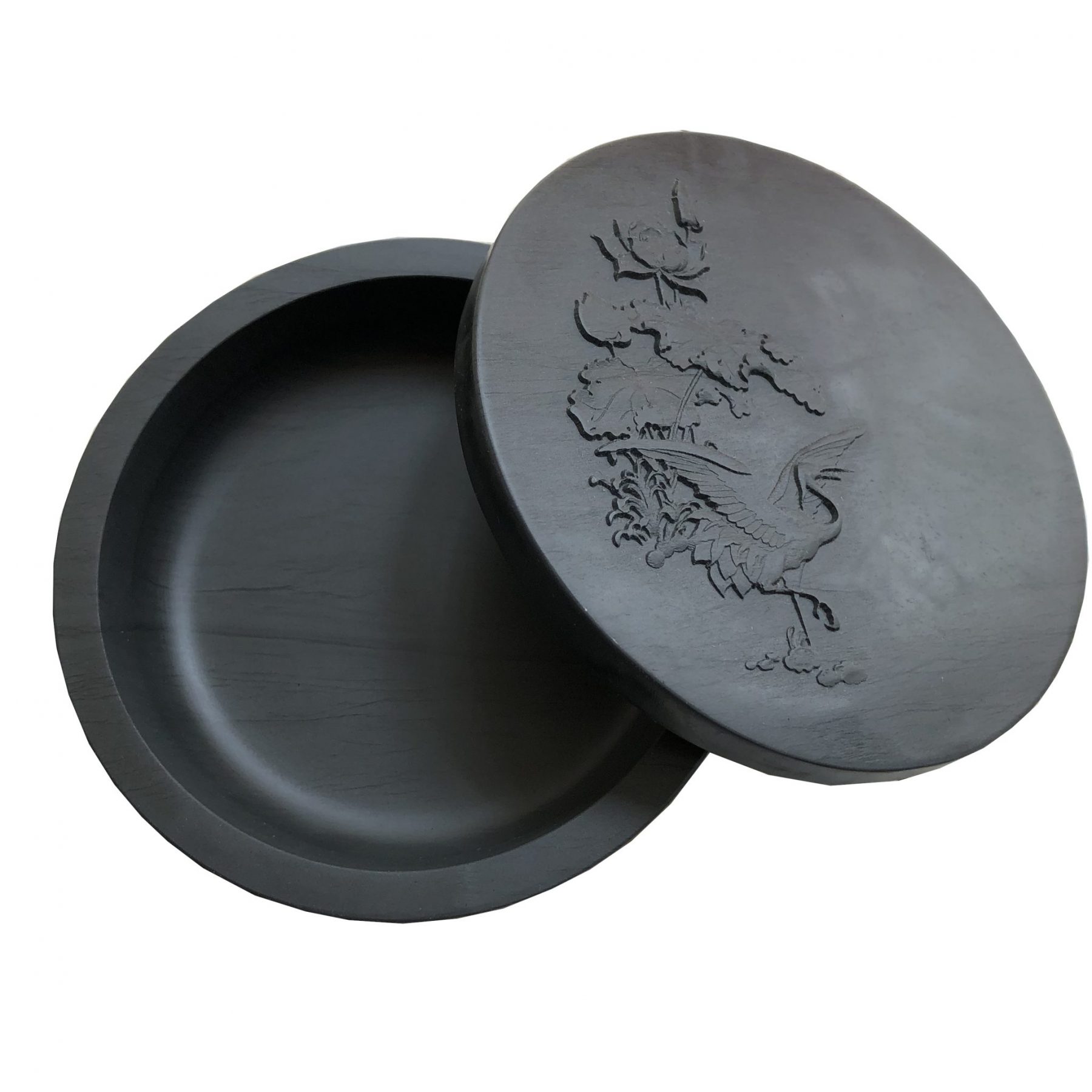 Fine Luo Wen Inkstone Carved with Crane and Lotus 5 inches de 63.06